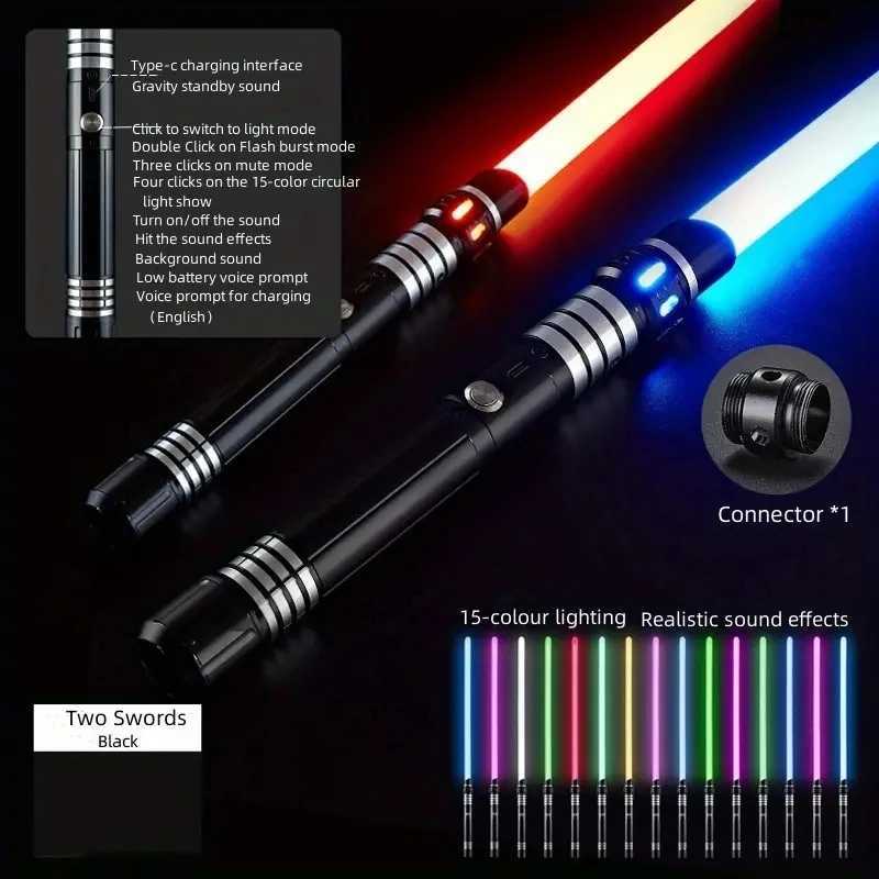 REikirc Upgraded Version Lightsaber 2 In 1 Light Saber 15-color Metal Laser Sword Rechargeable Toy Party Glow Swords W250210