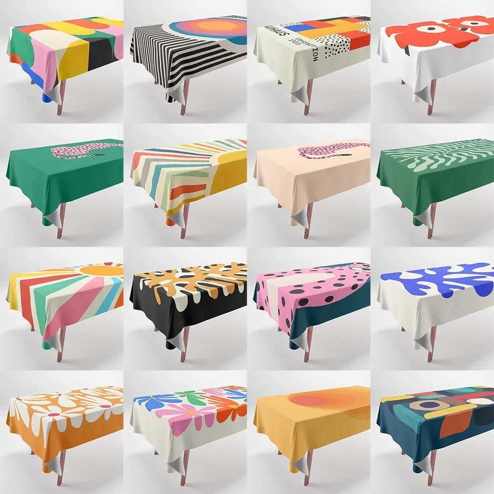 Colorful Geometric Pattern Printed Tablecloths Home Decor Rectangular Party Smudge Resistant Dust Cloth LWE2