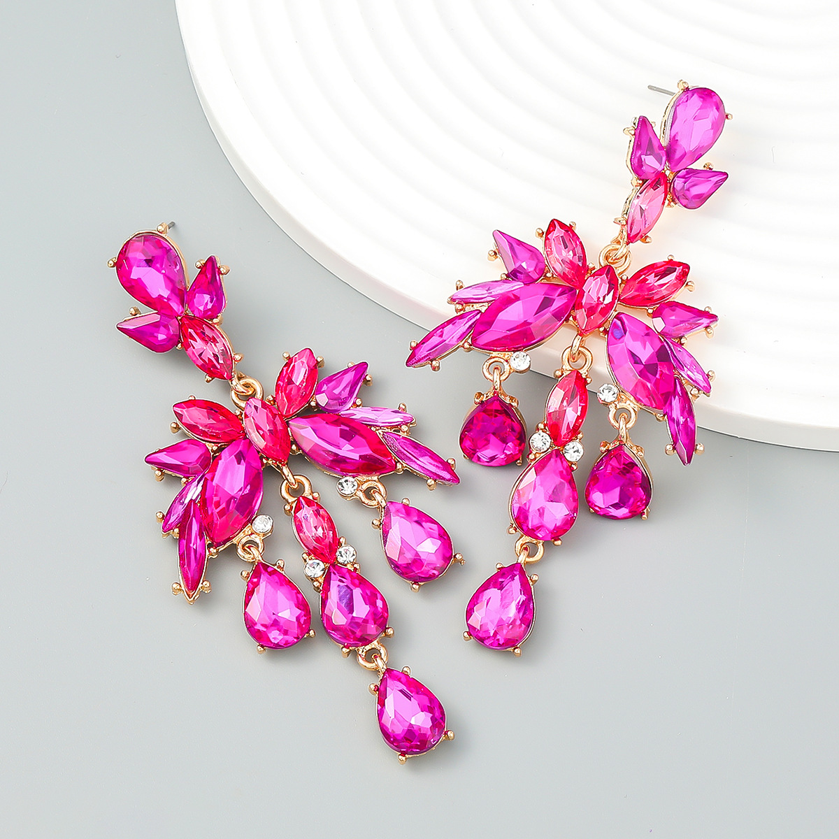 Alloy Diamond-Set 3PCS/LOT Teardrop Glass Crystal Earrings with Floral Design - Exaggerated Party Accessories for Women