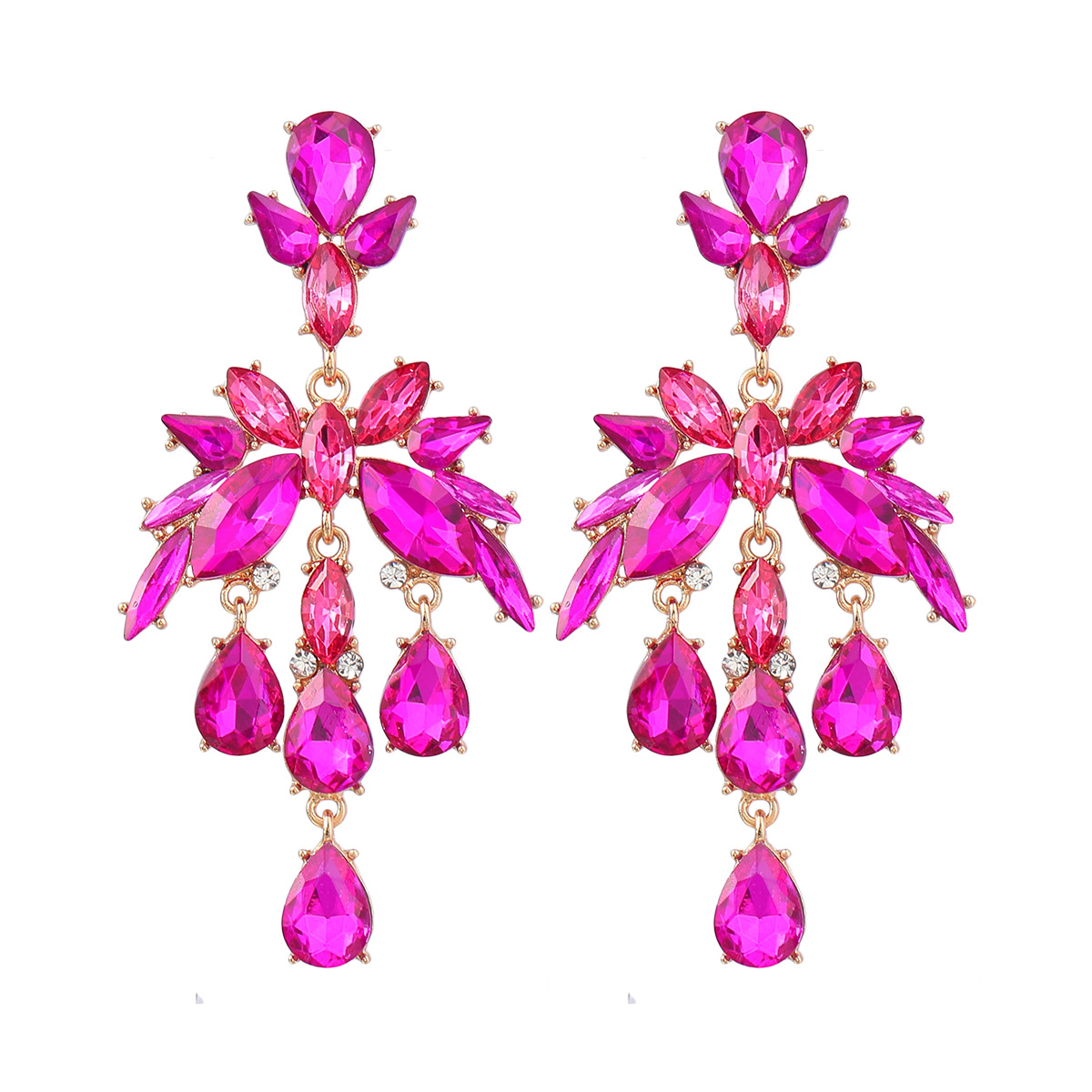 Alloy Diamond-Set 3PCS/LOT Teardrop Glass Crystal Earrings with Floral Design - Exaggerated Party Accessories for Women