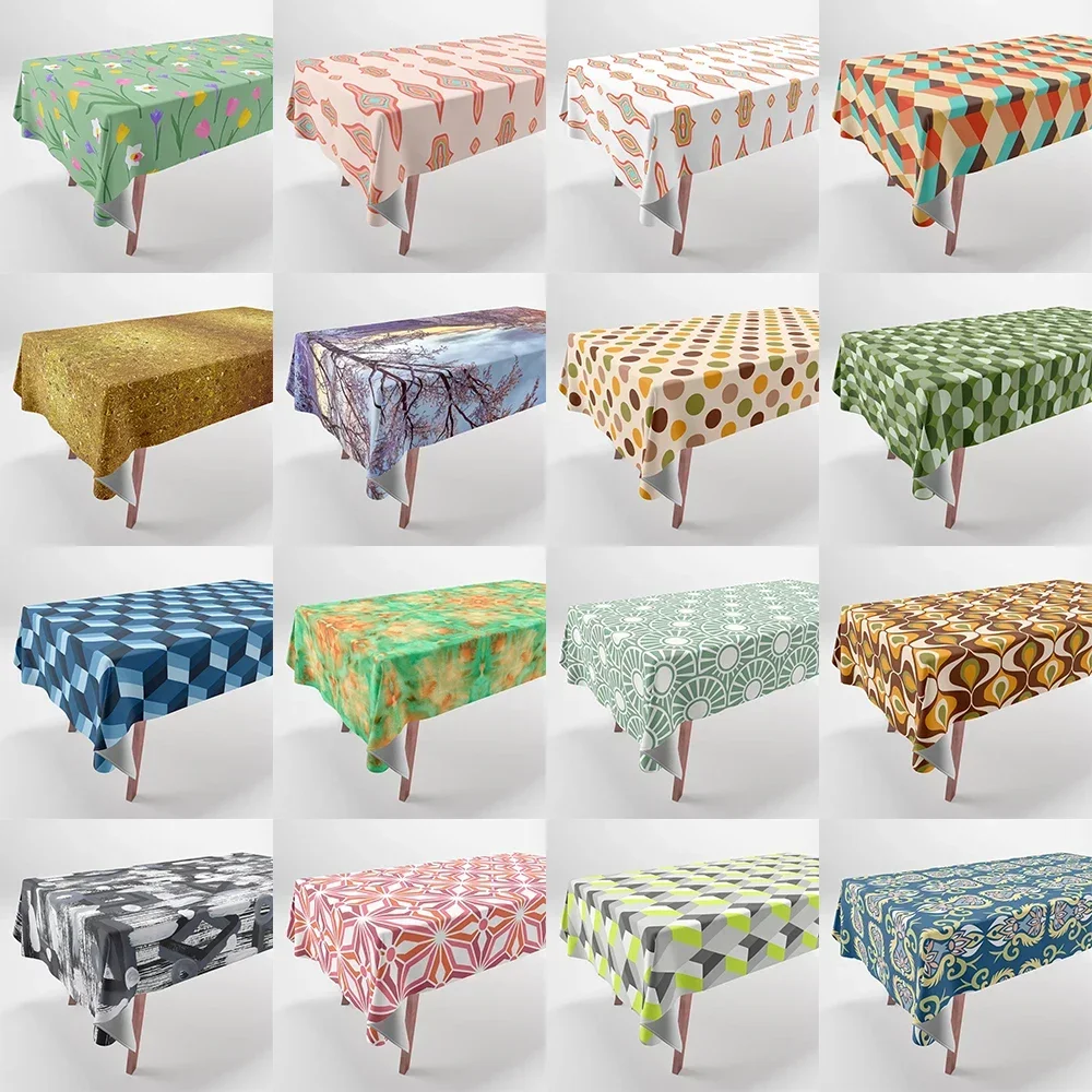 Geometric Pattern Printed Tablecloths Home Decor Rectangular Party Stain Resistant Tablecloth Dust Cloth TOUB039
