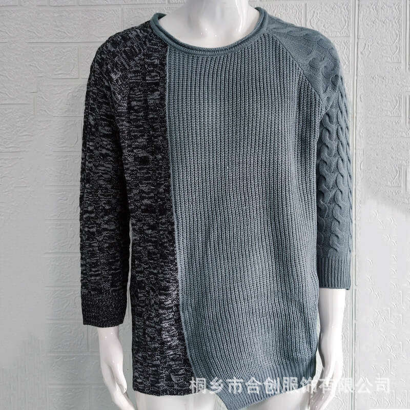 European American Color Blocked Autumn And Winter Round Neck Long Sleeved Knitted Slim Fit Sweater Muscle Men's Fashion Quality Classic
