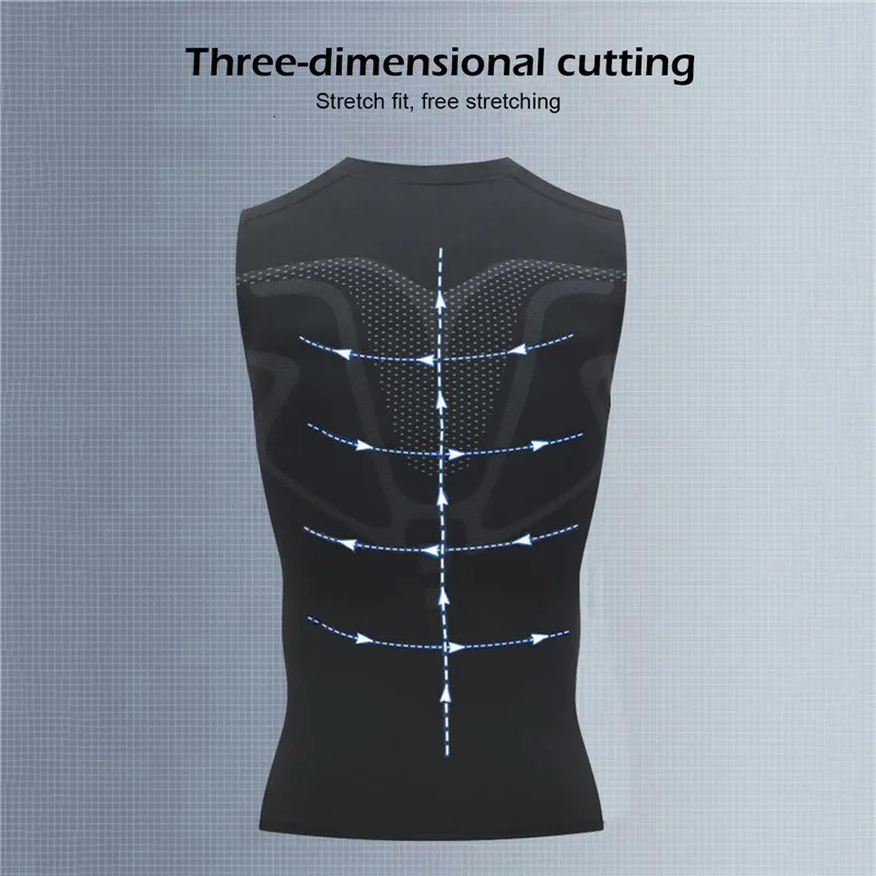 Mens Ionic Shaping Vest Ice-Silk Slimming Vest Body Shaper Compression T-Shirts Tank Top Tummy Control Quick-Dry Fitness Shirts 241218