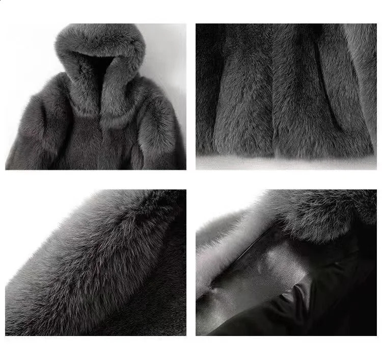 2024 Thick Mens Fur Warm Soft Artificial Plush Hoodie with Hat Fashion Light Top Coat Windshield 241211