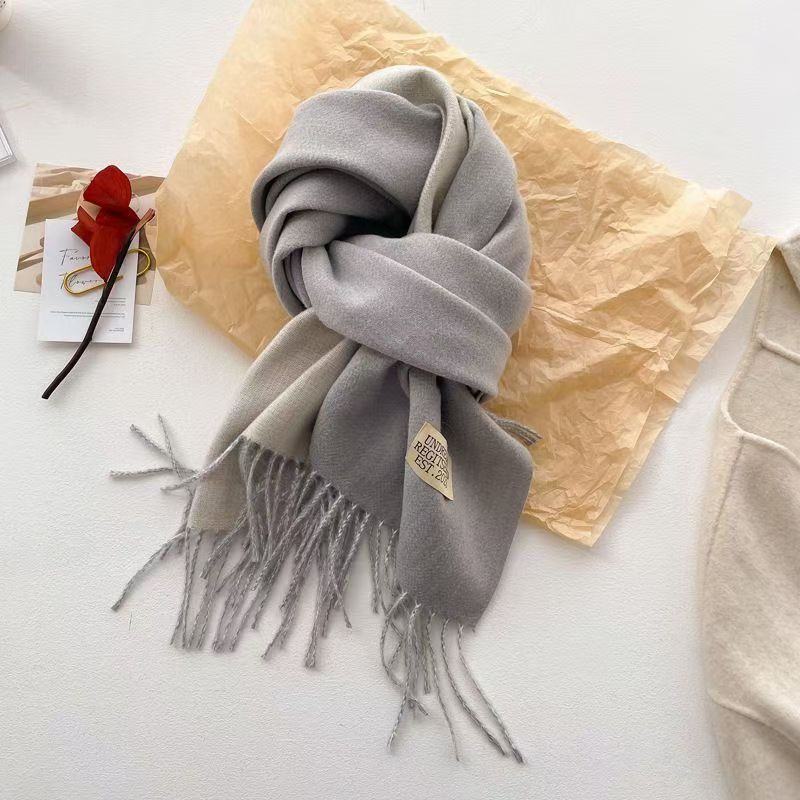T006 double-sided solid color long scarf female autumn and winter thick cashmere scarf gentle style Japanese style tassel shawl