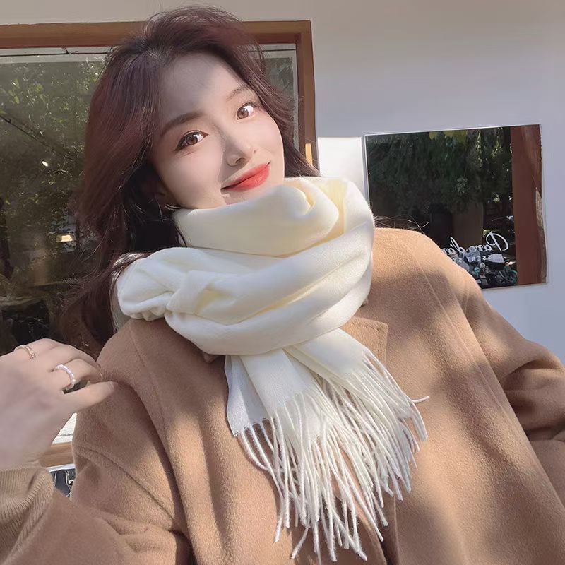 T009 scarf for women, winter warm and versatile, new thickened wool neck scarf, sweet Korean style