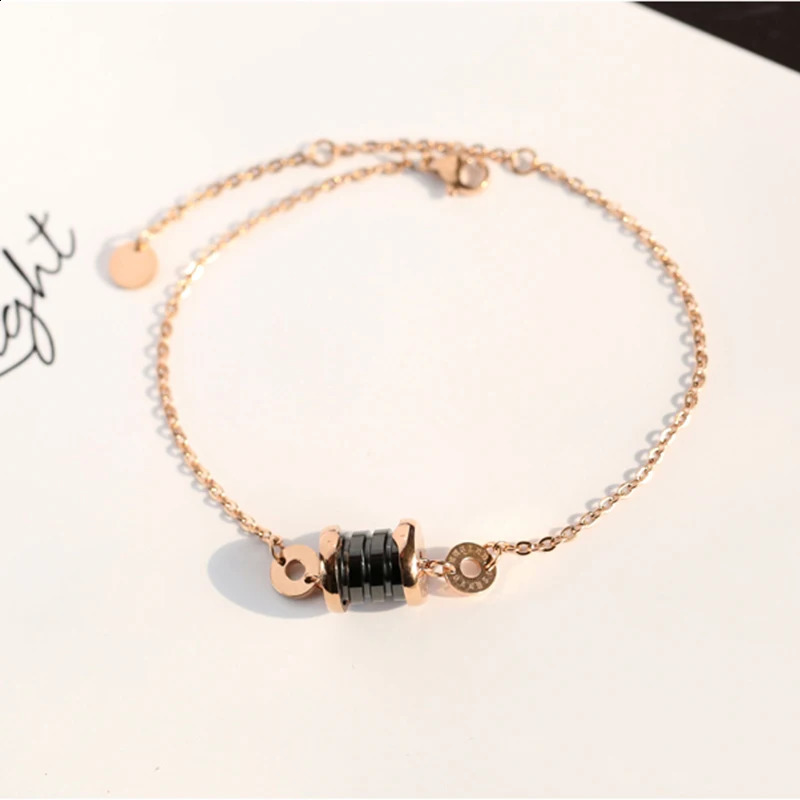 Black Ceramics Anklet for Women Rose Gold Color Roman Numerals Pendant Steel Jewelry Not Fade Lover GiftGA131 241217