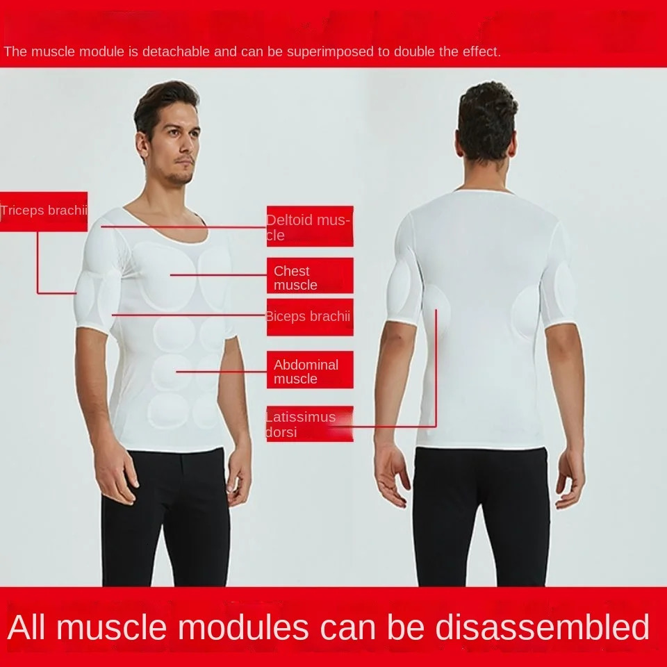 Men Body Shaper Muscle Enhancers ABS Invisible Pads Top Cosplay Chest Shirts Soft Protection Fitness Muscular Undershirt 241218
