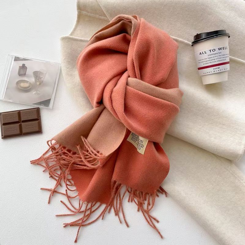 T006 double-sided solid color long scarf female autumn and winter thick cashmere scarf gentle style Japanese style tassel shawl