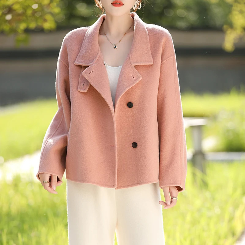Womens Short Coat Pure Wool AutumnWinter Warm and Thickening Top Solid Color Cute Comfortable Outerwear 241217