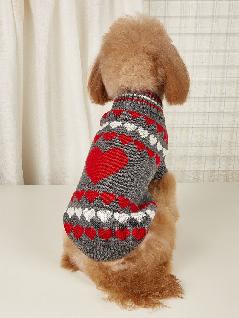 Valentine's Day Love Red Pink Jacquard High Collar Collar Dog Sweater Knitted Sweater