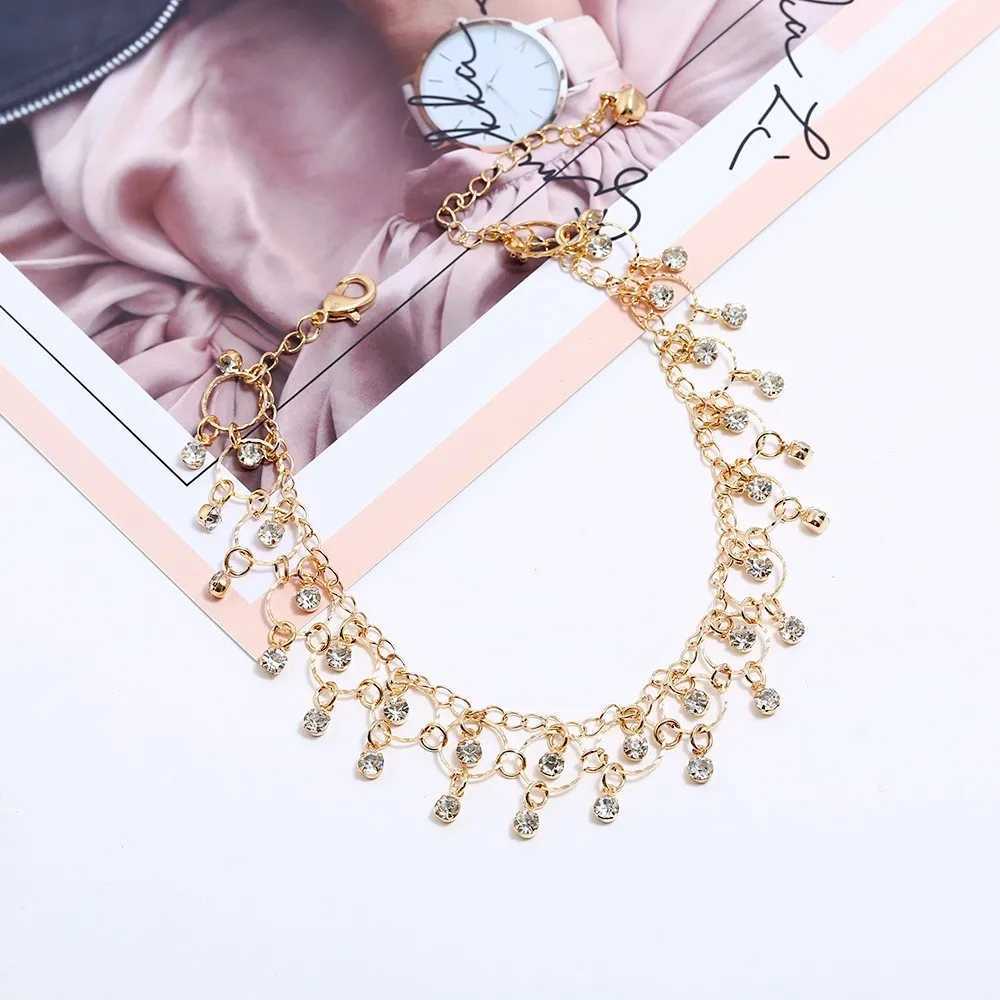 New Fashion Summer Beach Foot Chain Jewelry For Women Exquisite Gold Silver Color Shiny Rhinestones Ankle Bracelets Anklet W241217