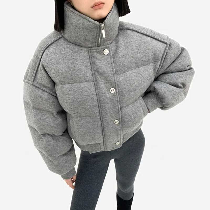 Winter Warm Grey Cotton Lined Coat Thick Short Pakas Womens Fluffy Warm Coat Winter Jacket Womens M241218