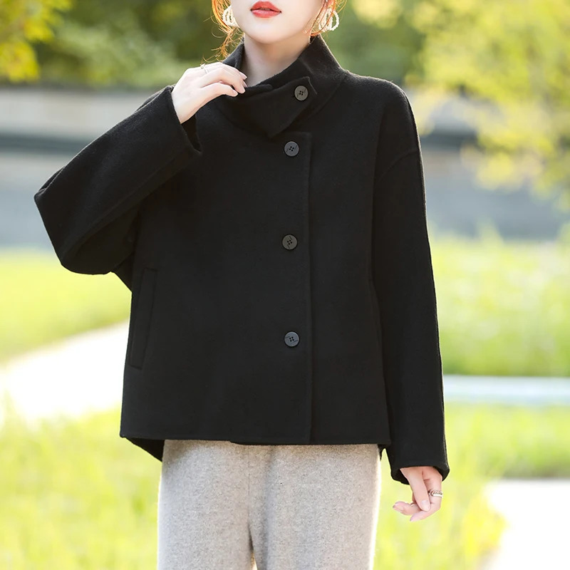 Womens Short Coat Pure Wool AutumnWinter Warm and Thickening Top Solid Color Cute Comfortable Outerwear 241217