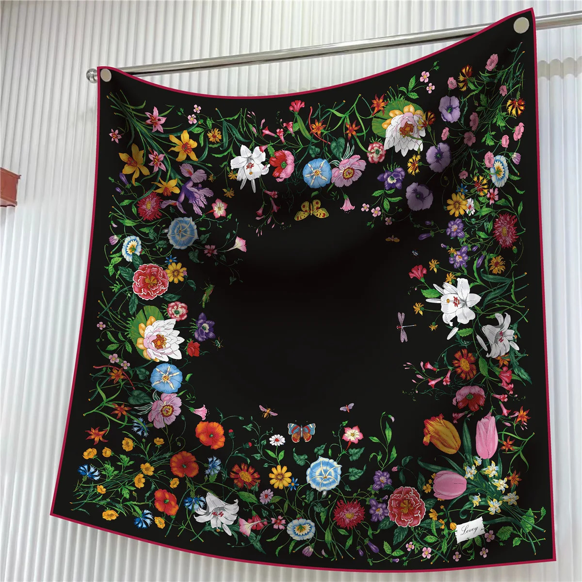 90cm Silk Scarf Women Plants Flowers Printed Square Scarves Head Echarpes Foulards Femme Wraps Shawls Bandana Lady Hijabs 241218