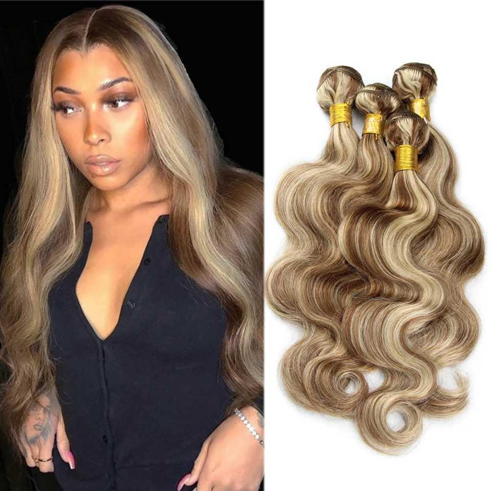 Piano Color P4/613 Highlight Bundles And 4X4 Closure Remy Body Wave Ash Blonde Colored Human Hair Weave With Highlights 3 W241218