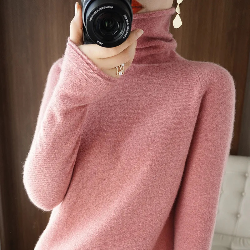 Women Sweater Winter Cashmere Turtleneck Warm Knitwear Korean Casual Solid Bottoming Shirt Fashion Knit Pullovers Brown Sweater 241217
