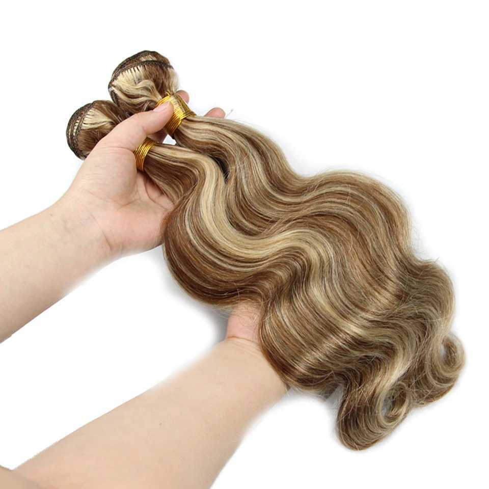 Piano Color P4/613 Highlight Bundles And 4X4 Closure Remy Body Wave Ash Blonde Colored Human Hair Weave With Highlights 3 W241218