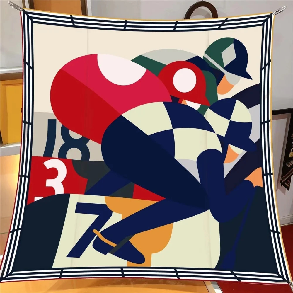 Silk Scarf Women Sporter Print Square Scarves Head Echarpes Silk Foulards Femme Wraps Beach Shawls Bandana Lady Hijabs 90CM 241218