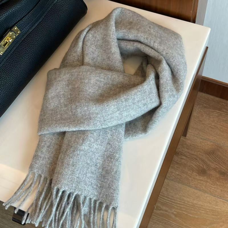 T004 pure wool new winter gray scarf thickened autumn and winter all-match solid color shawl warm neck scarf