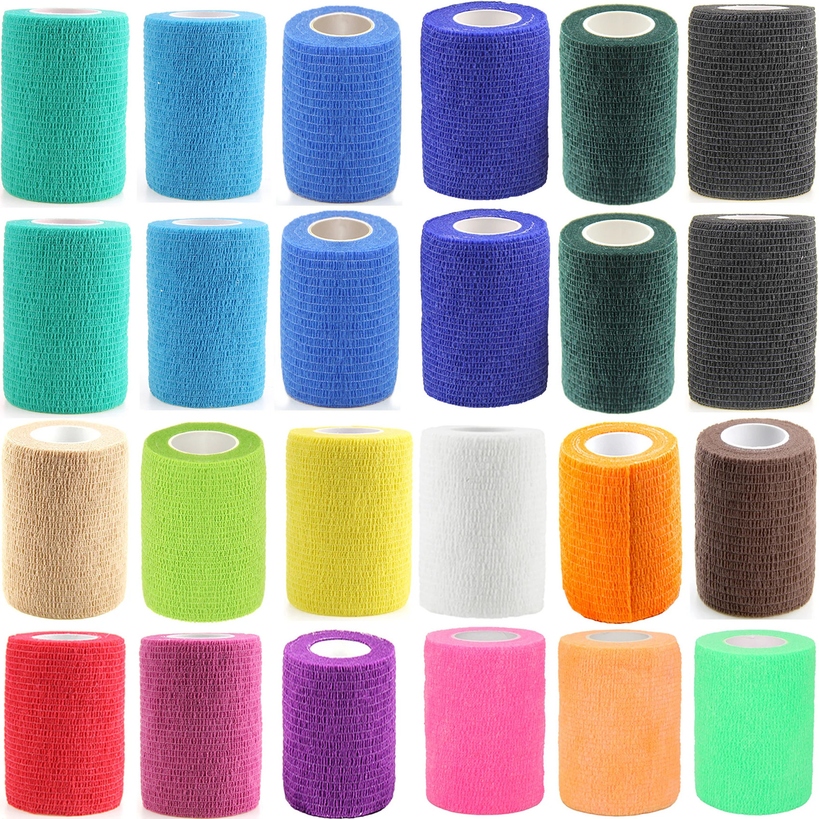 24 Pack 7.5cm Cohesive Bandage Wrap Rolls Elastic Self-Adherent Tape for Stretch Athletic Sports Wrist Ankle SprainsSwelling 241218