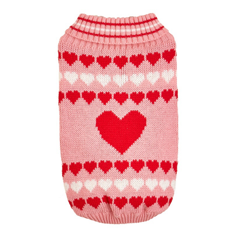 Valentine's Day Love Red Pink Jacquard High Collar Collar Dog Sweater Knitted Sweater