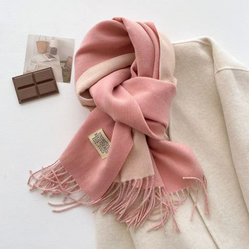 T006 double-sided solid color long scarf female autumn and winter thick cashmere scarf gentle style Japanese style tassel shawl