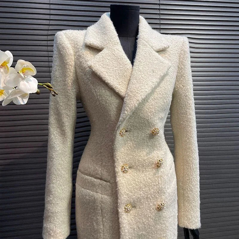 Small Fragrant Elegant Women Jacket Vintage Double Breasted Long Cotton Coat High Quality Autumn Faux Wool Outerwears 241217