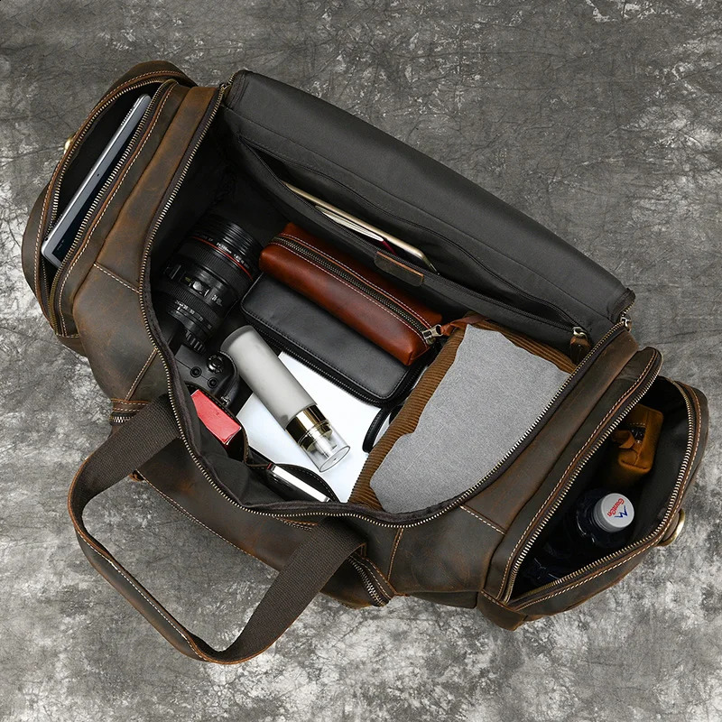 Large Capacity Leather Luggage Bag For Men Male Travel Bag Duffle Bags Weekender Bags On Luggage Over Night Handbags For Man 241212
