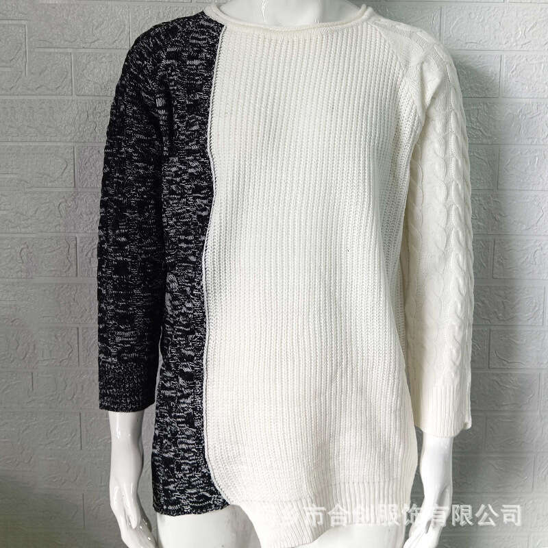 European American Color Blocked Autumn And Winter Round Neck Long Sleeved Knitted Slim Fit Sweater Muscle Men's Fashion Quality Classic