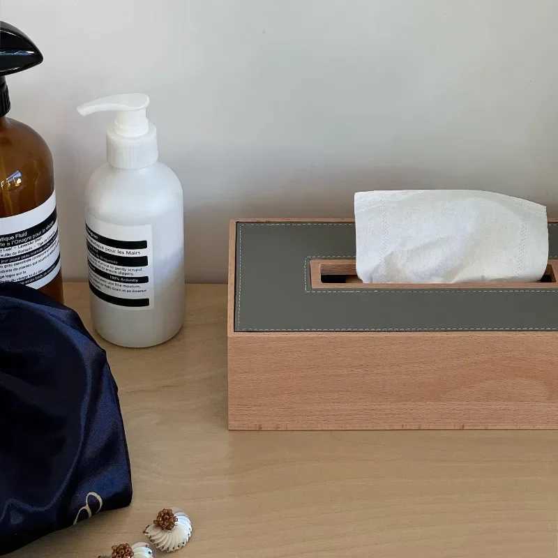 Luxury wooden tissue box leather storage aesthetic tissue box organizer napkin holder coffee table napkin paper box Y241218