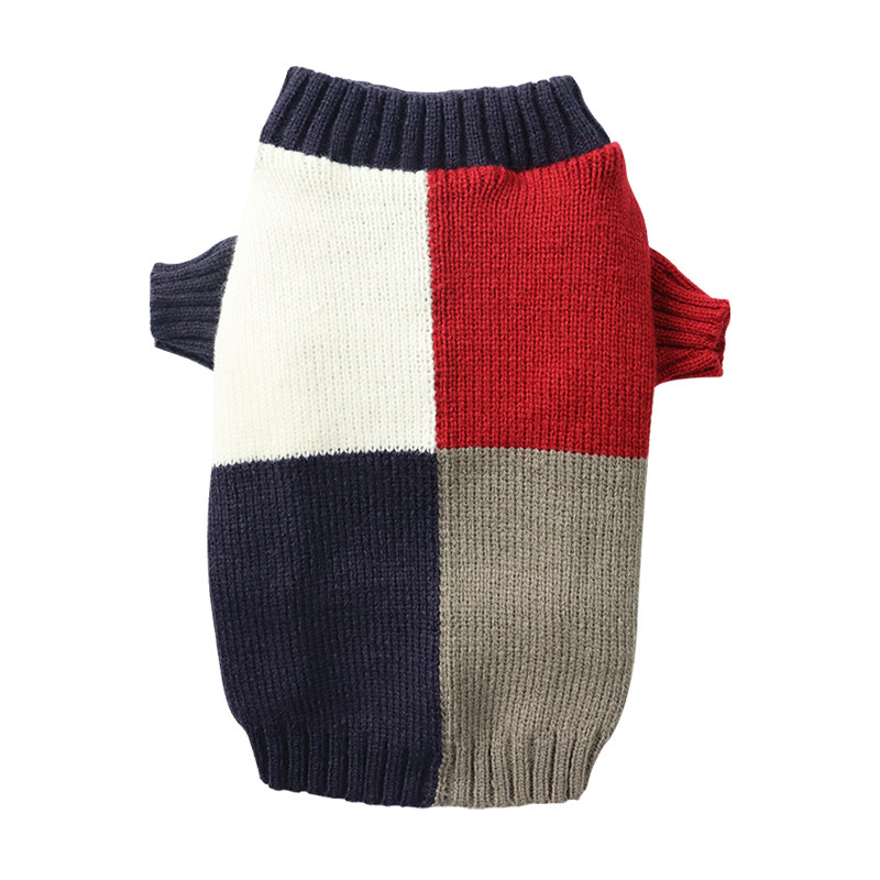 2024 Autumn/Winter New Knitted Knitted Color blocked Dog Sweater Casual Warm Hoodie Cute Pet Clothing