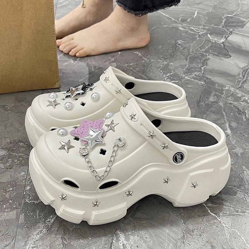 Women's Sandals Summer Fashion 8cm Thick hot High Heel Soft Sole Beach Garden Shoes Cartoon Accessories Hole Slippers
