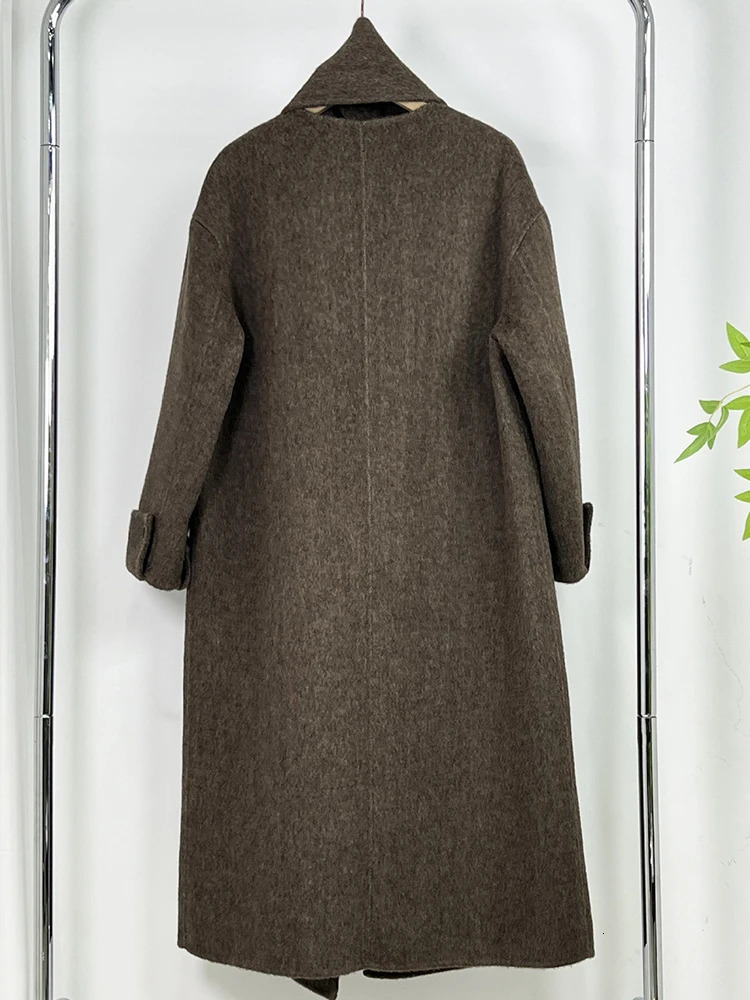LANMREM Scarf Collar Woolen Coats Women Single Breasted Full Sleeve Solid Color Outwear Loose Female Clothing 32S023 241217