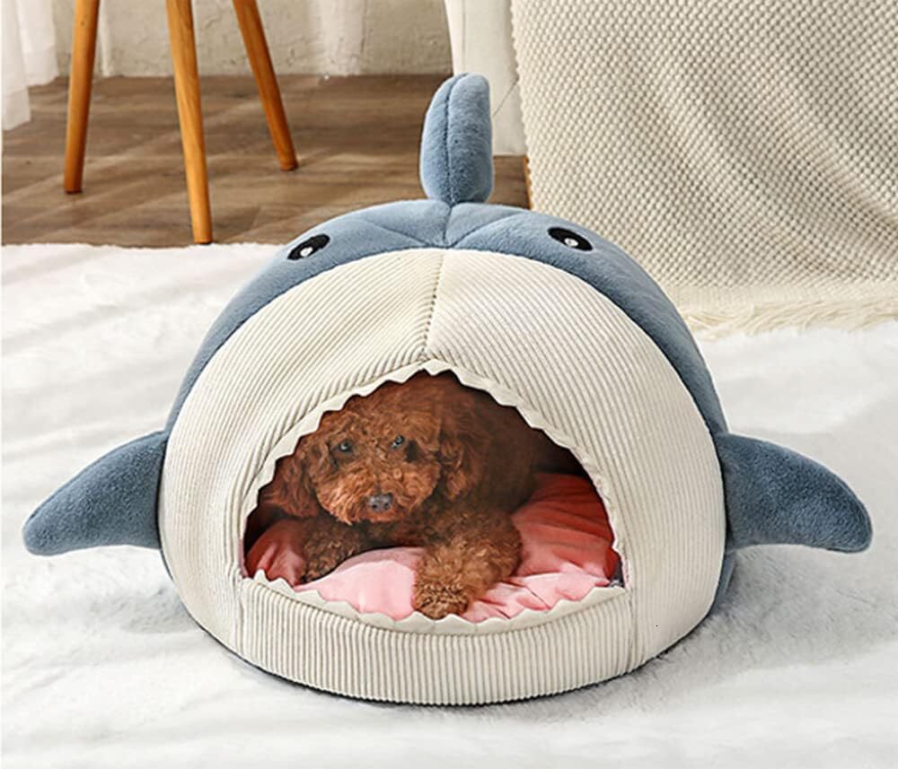 Shark shaped hole bed thick padding, warm indoor anti slip bottom, tent with detachable and washable soft cushion pillow, cat house