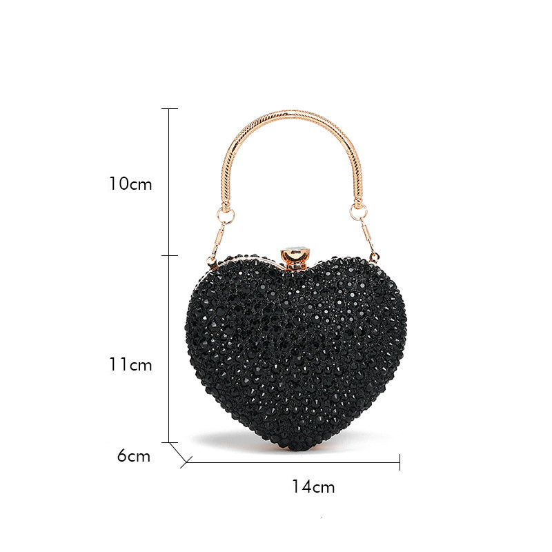 Dia Inlay Heart Shape Crystal Clutch Purse Stones Evening Wedding Party Shoulder Bag Handle Rhie Mini Handbags
