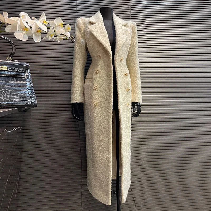 Small Fragrant Elegant Women Jacket Vintage Double Breasted Long Cotton Coat High Quality Autumn Faux Wool Outerwears 241217