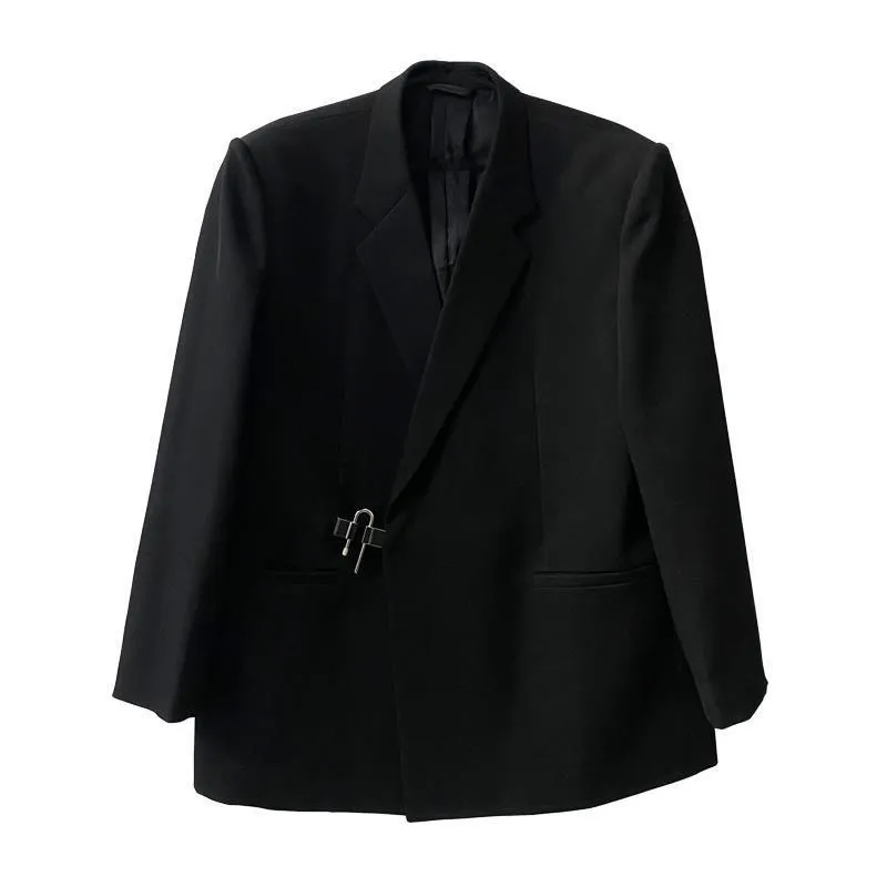 Women's Blazers Loose Long Black Blazer Dress Party Formal Wear With Solid Notched