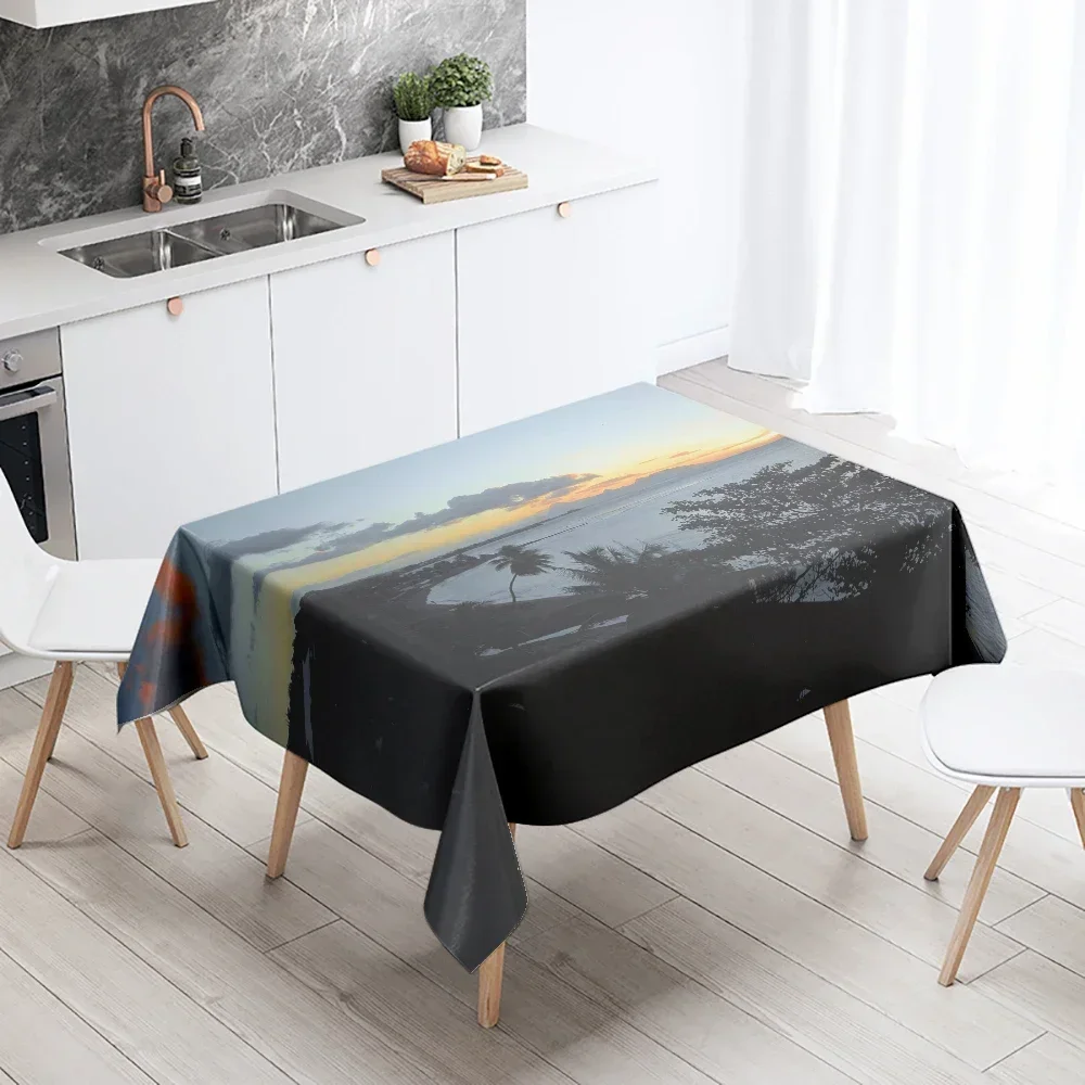 Sunset Tablecloth Natural World Landscape Stain Resistant Waterproof Rectangular Kitchen Table Home Decoration LVB16