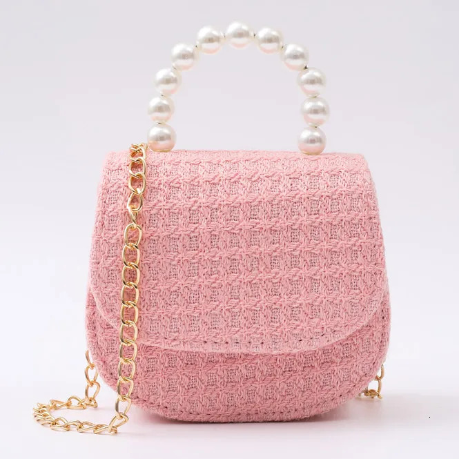 woolen kids small bag shiny pink purses and handbags Pearl handle crossbody bags with and purse for girls 241217