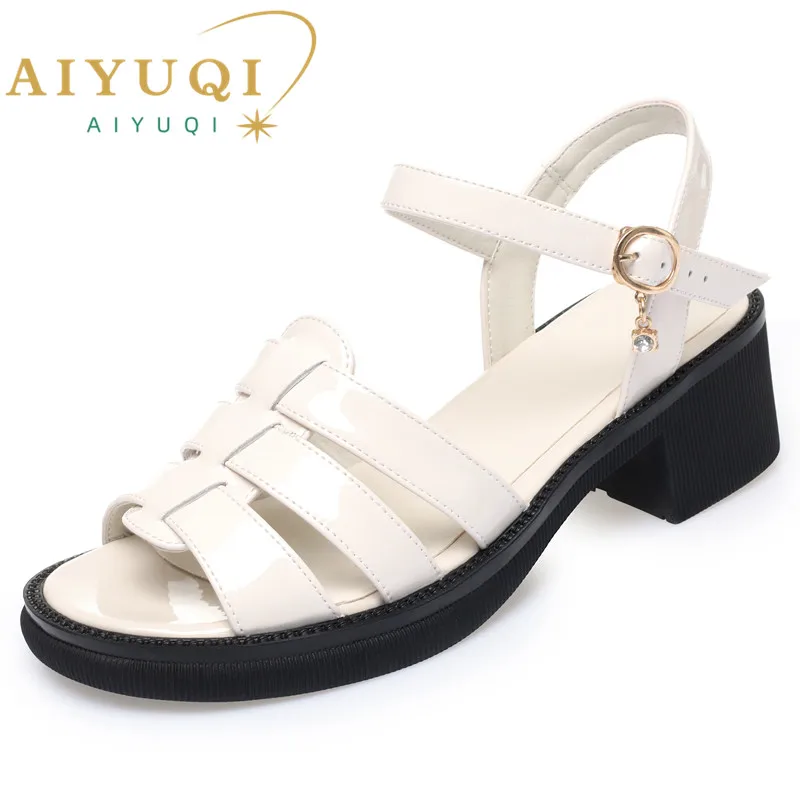 AIYUQI Women Sandals Summer Genuine Leather Women Rome Shoes Open Toe Weave Non-slip Sandals Ladies