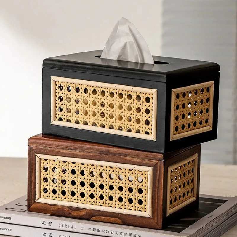Nordic Rattan tissue box lifestyle Ro bedding desktop napkins wet tissue containers wooden crates bathroom paper racks decoration Y241218