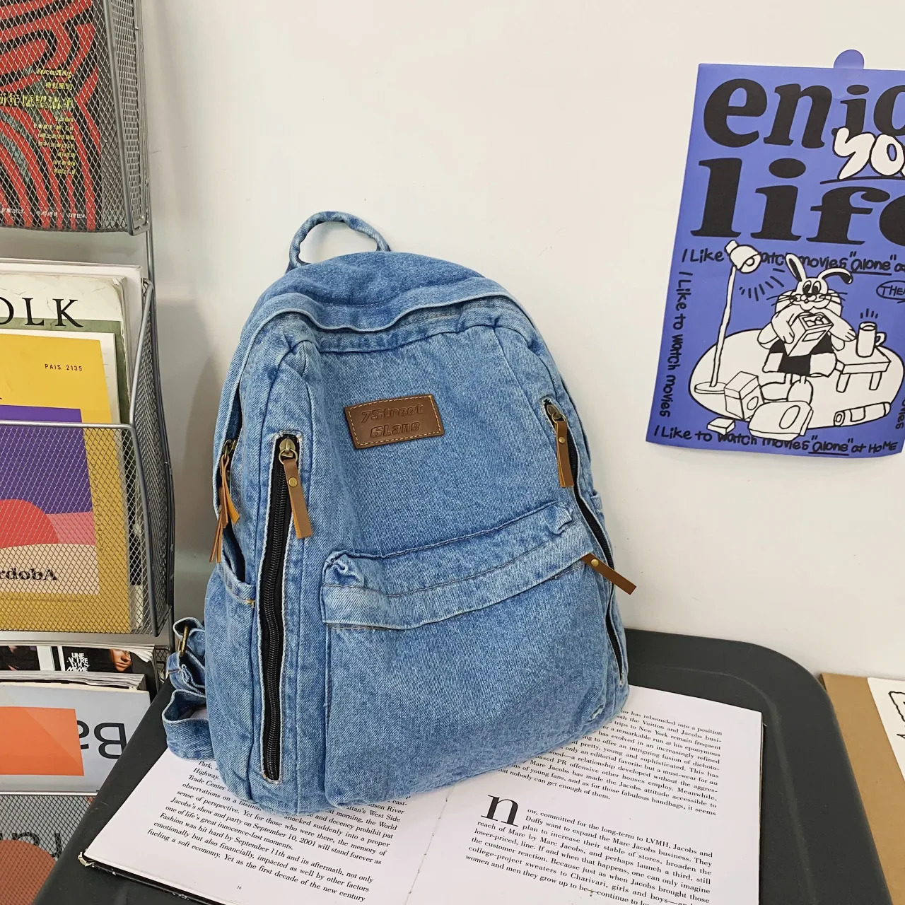 Denim Fashion Backpacks for School Trend Student Jeans Bag Multi Pockets Large Capacity Rucksack Mochila De Escola Feminina 241226