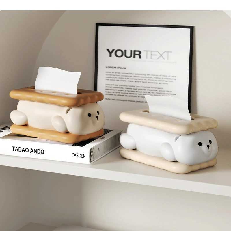 Biscuit Bear Tissue Box Nordic He Dining Table Ceramic Storage Decorative Art Shampoo Napkin Y241218