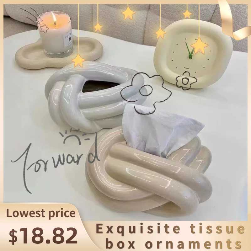 Home tissue box ceramic interesting knot European modern abstract coffee table desktop color Nordic decorative tissue box Y241218