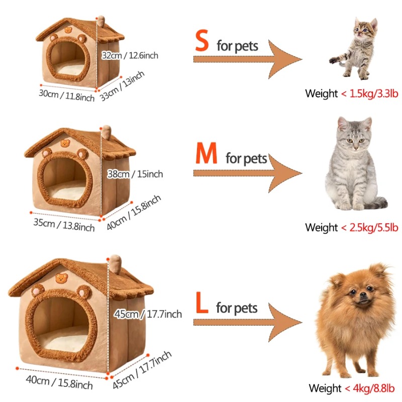 Removable Washable Cat House Foldable Pet House Puppy Cave Sofa Pet Bed House for Extra Small Dogs and Small and Medium Cats