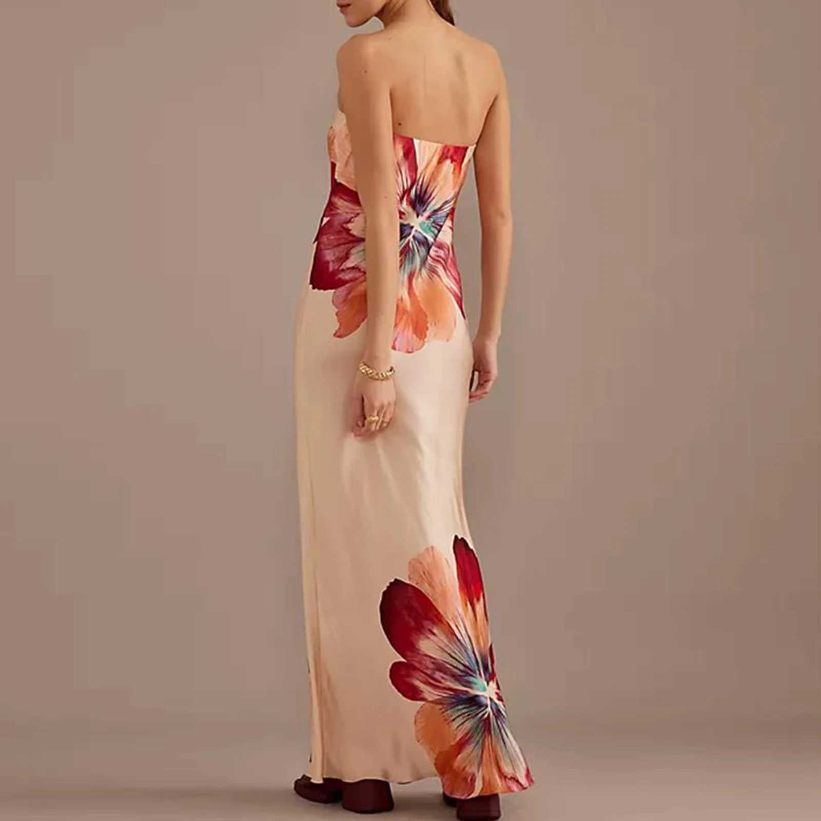 hirigin Women Y2K Floral Print Tube Maxi Dress Graphic Strapless Backless Long Dress Vintage Off Shoulder Summer SundressXJ241218