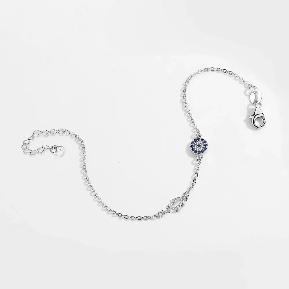 TONGZHE Hamsa Hand Charm Bracelet 925 Sterling Silver Luck Blue CZ Chain Link Bracelets For Women Turkish Jewelry 241214
