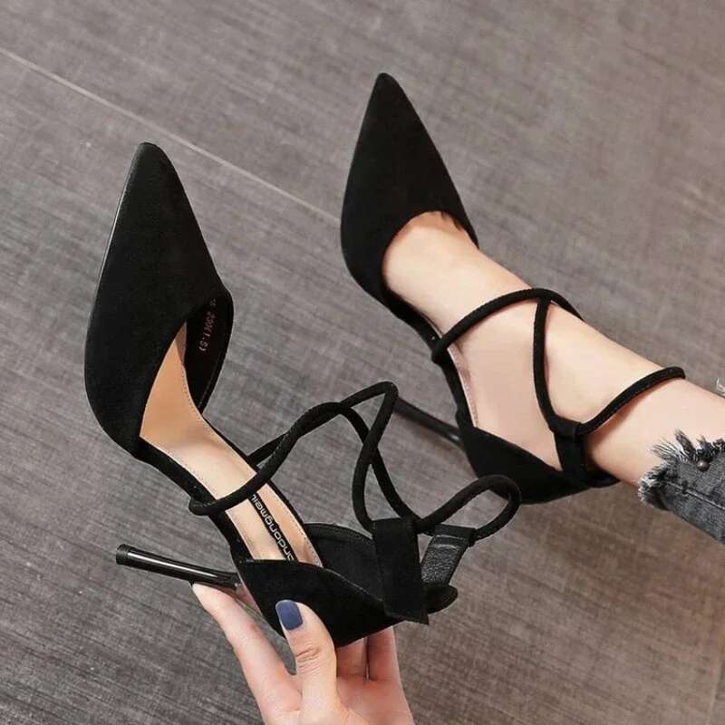 Women's 9cm High Heels New Woman Pointy Stiletto Fashion Sexy Black Wedding Nude Bride Shoes Sandals atos De Mujer