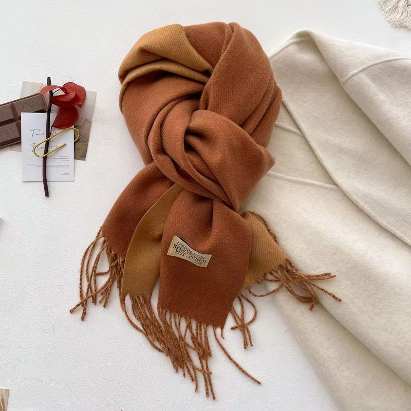T006 double-sided solid color long scarf female autumn and winter thick cashmere scarf gentle style Japanese style tassel shawl